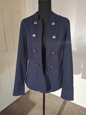 NWOT-Roz & Ali Navy Military-Style Double-Breasted Jacket